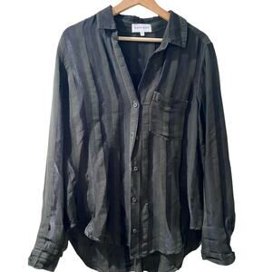 Bella Dahl blouse dark green and black CUPRO/Linen stripes Size Medium A002019